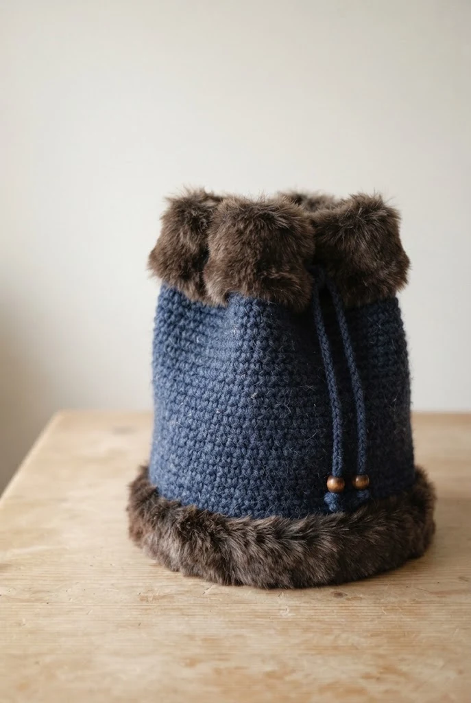 Faux Fur Trimmed Bucket Bag — winter crochet bag style outfit