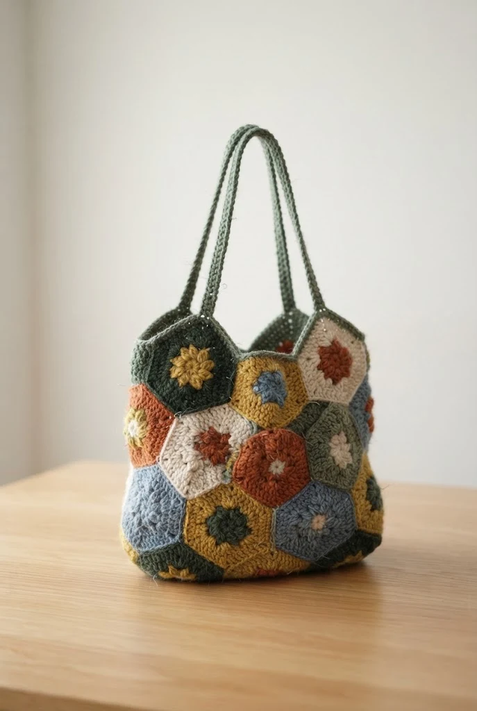 Hexagon Cardigan Style Bag — winter crochet bag style outfit