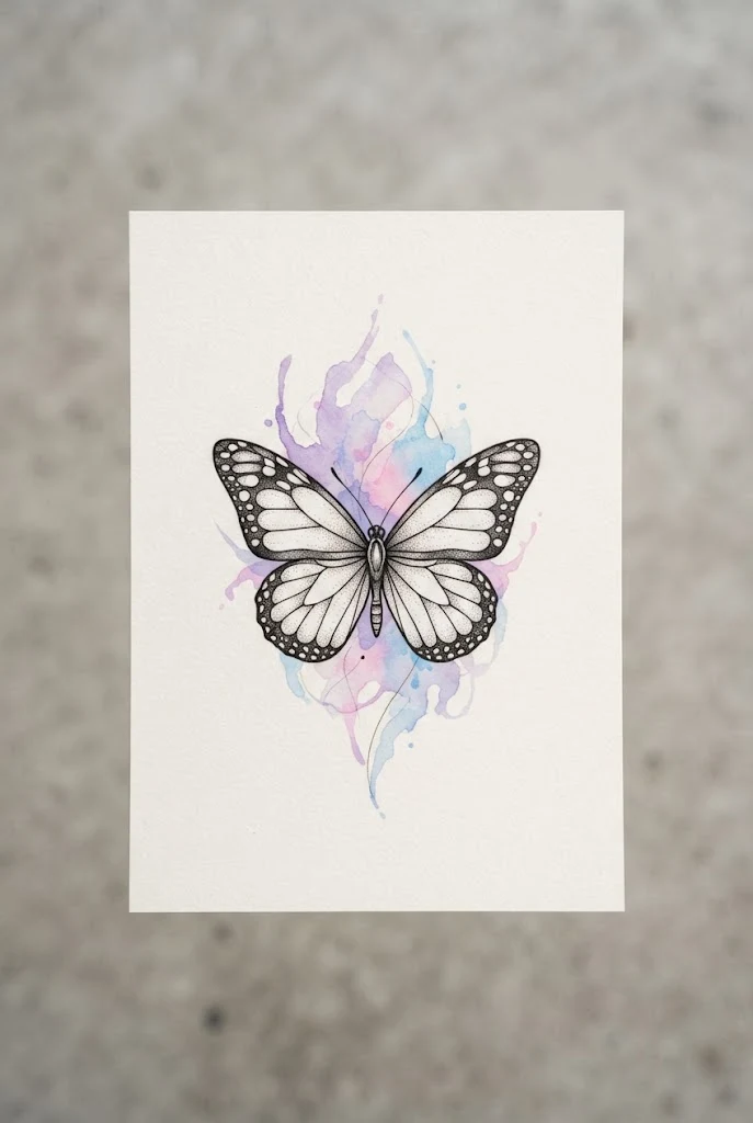 Watercolor Splash Accent — wrist butterfly tattoo style outfit