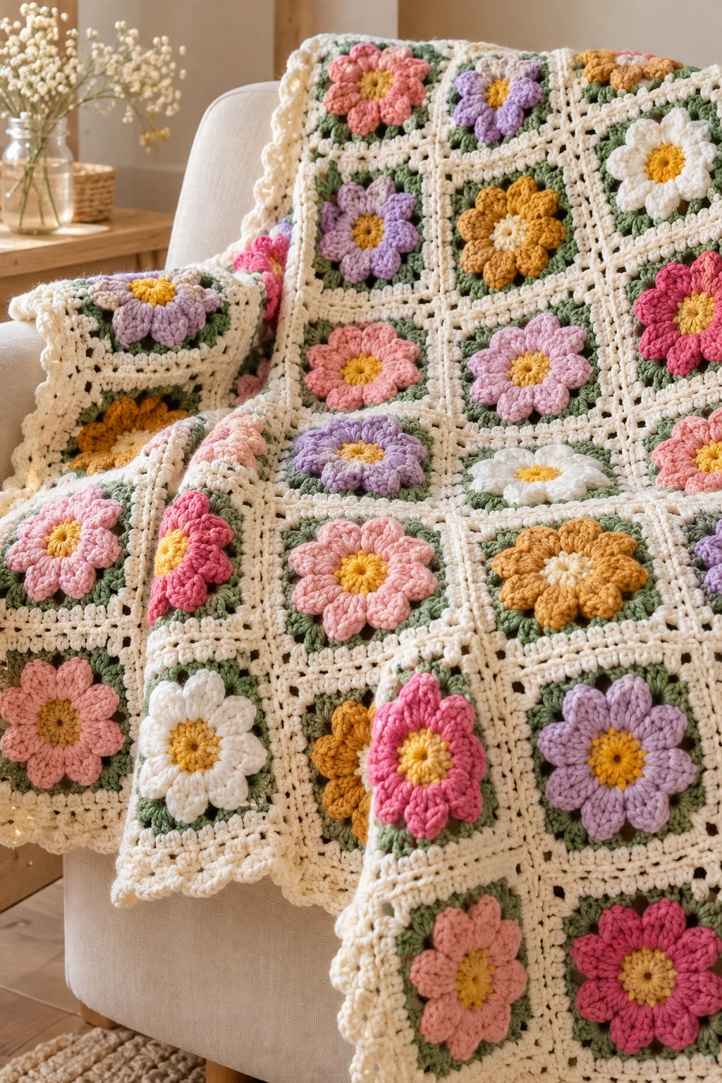 Crochet Flower Granny Square Blanket — yarn crochet ideas style outfit