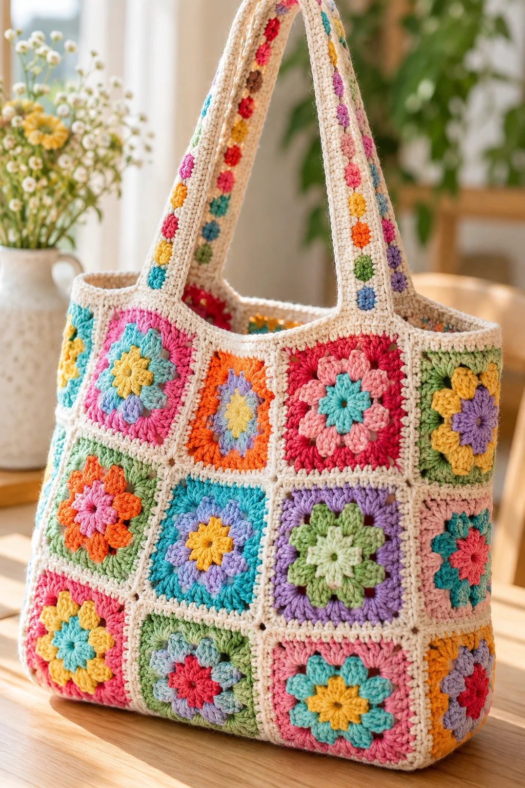 Colorful Granny Square Tote Bag — yarn crochet ideas style outfit
