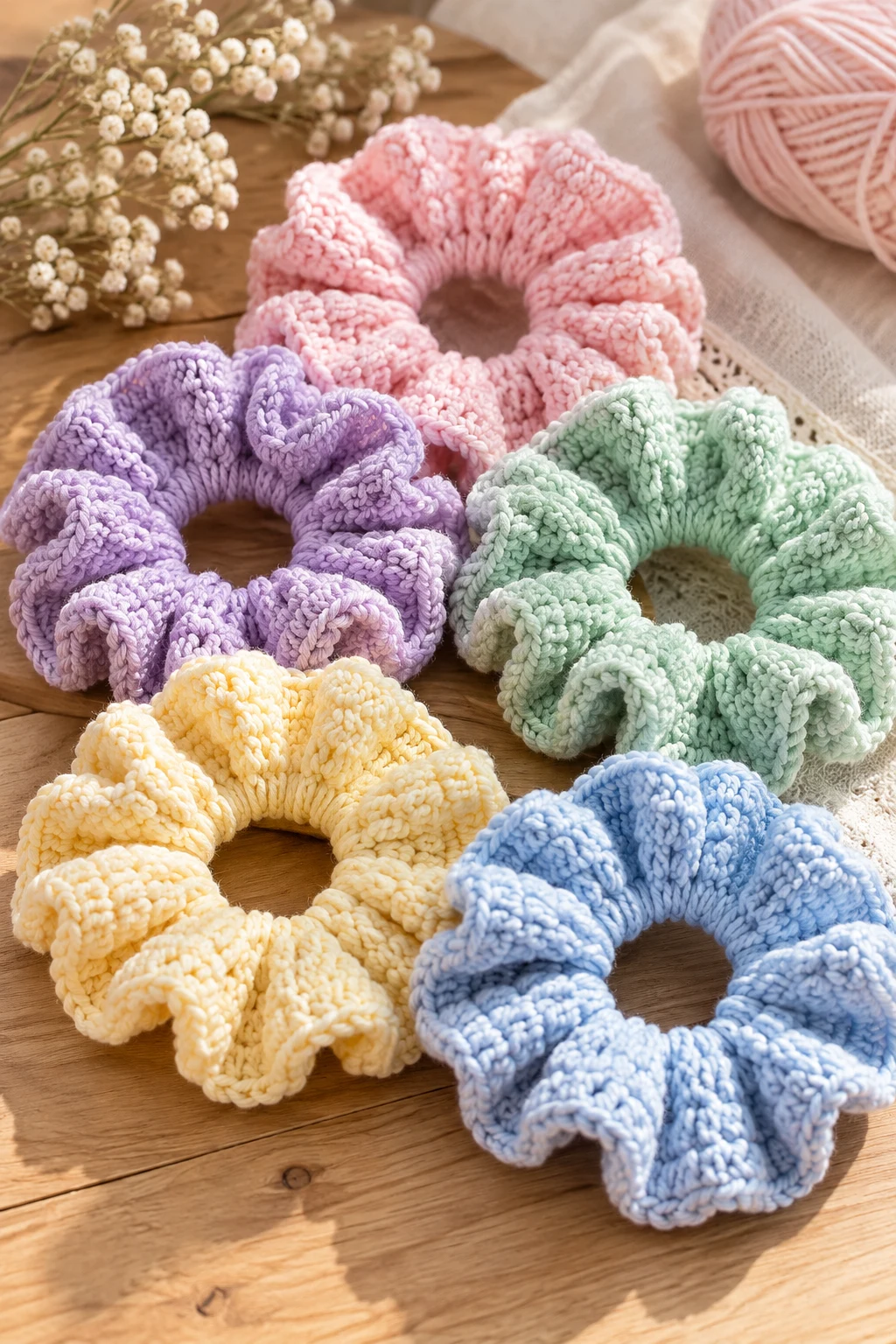 Crochet Scrunchies in Pastel Colors — yarn crochet ideas style outfit